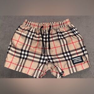 Burberry Beige and Red Plaid Swim Shorts - 12 months